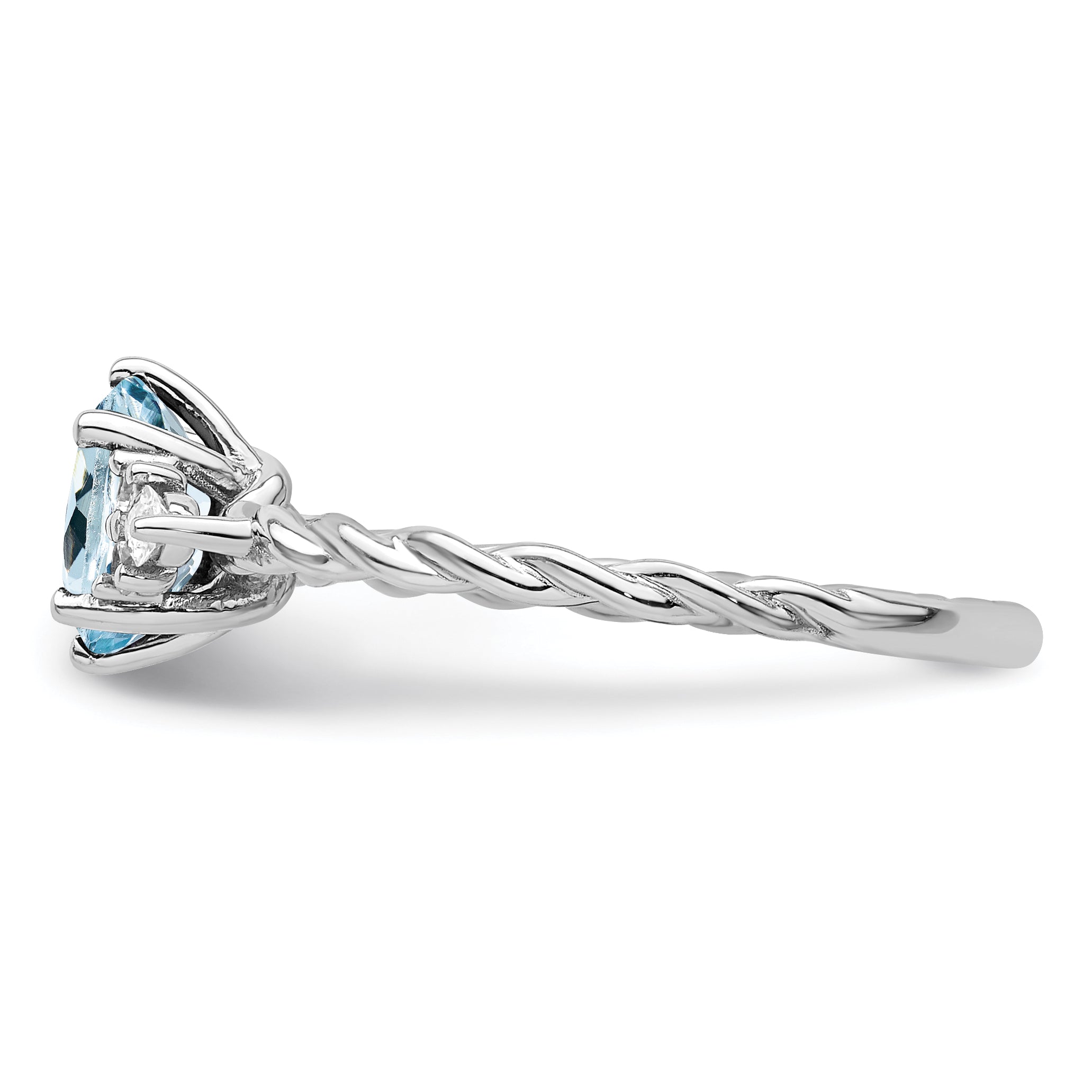 14K White Gold Polished Diamond and Aquamarine Twisted Ring