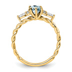 14K Polished Diamond and Aquamarine Twisted Ring