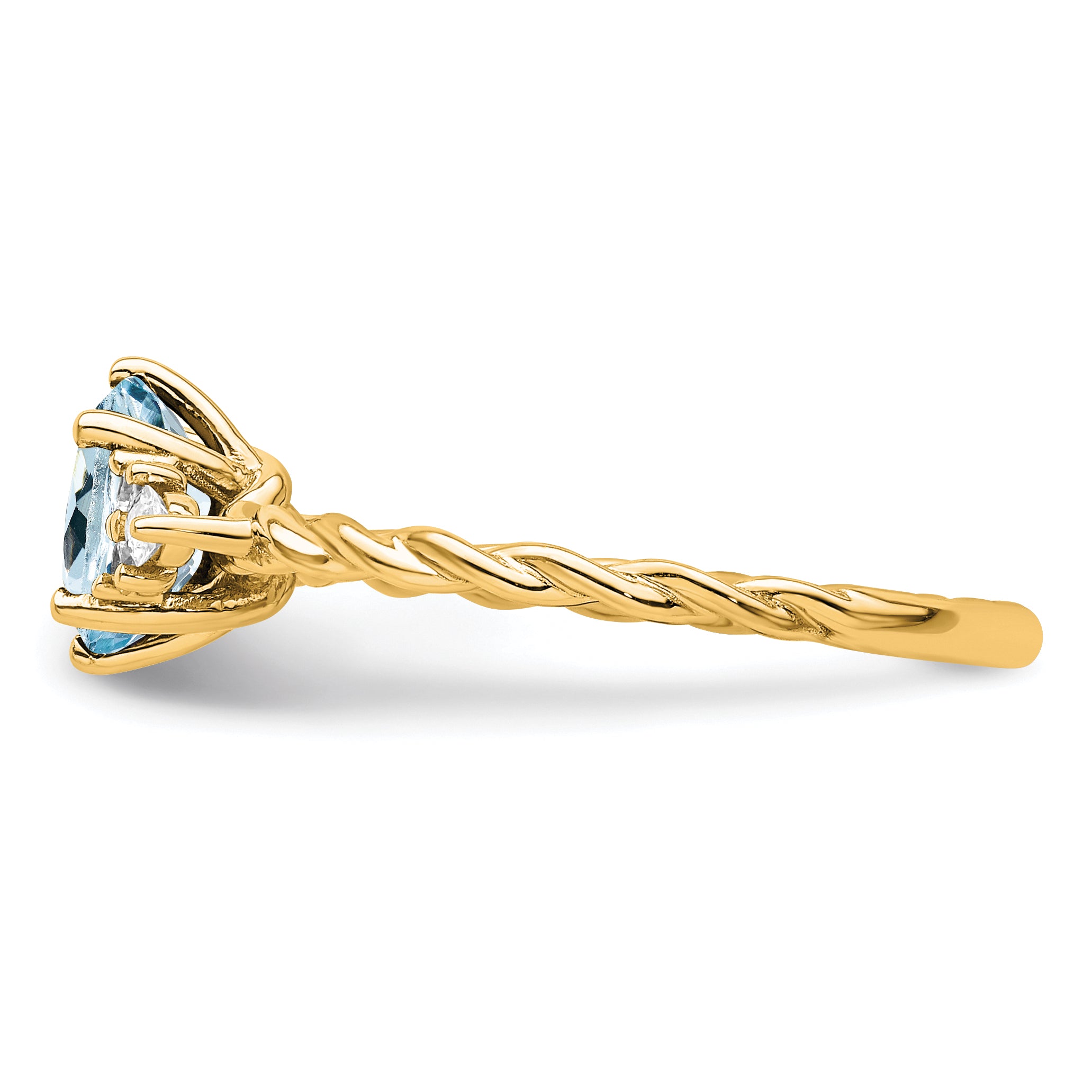 14K Polished Diamond and Aquamarine Twisted Ring