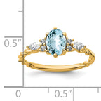 14K Polished Diamond and Aquamarine Twisted Ring