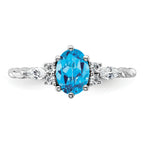 14K White Gold Polished Diamond and Blue Topaz Twisted Ring