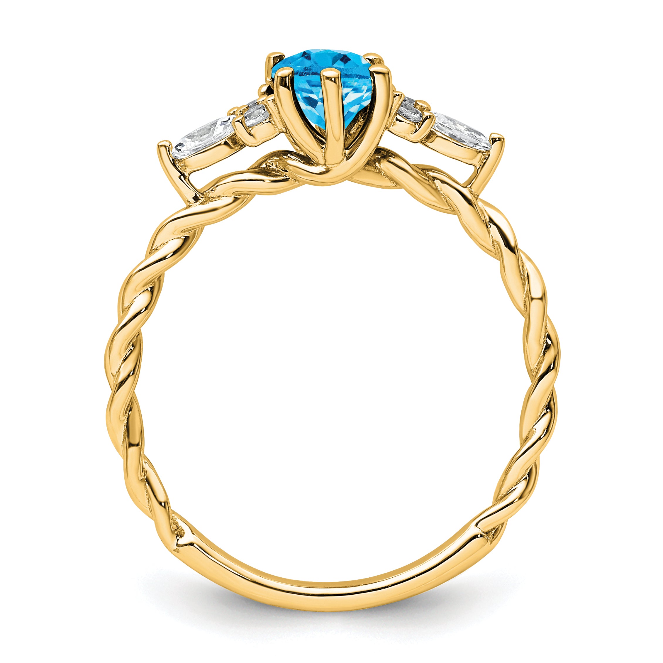 14K Polished Diamond and Blue Topaz Twisted Ring