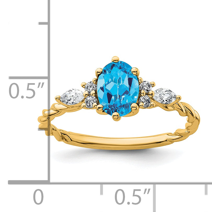 14K Polished Diamond and Blue Topaz Twisted Ring