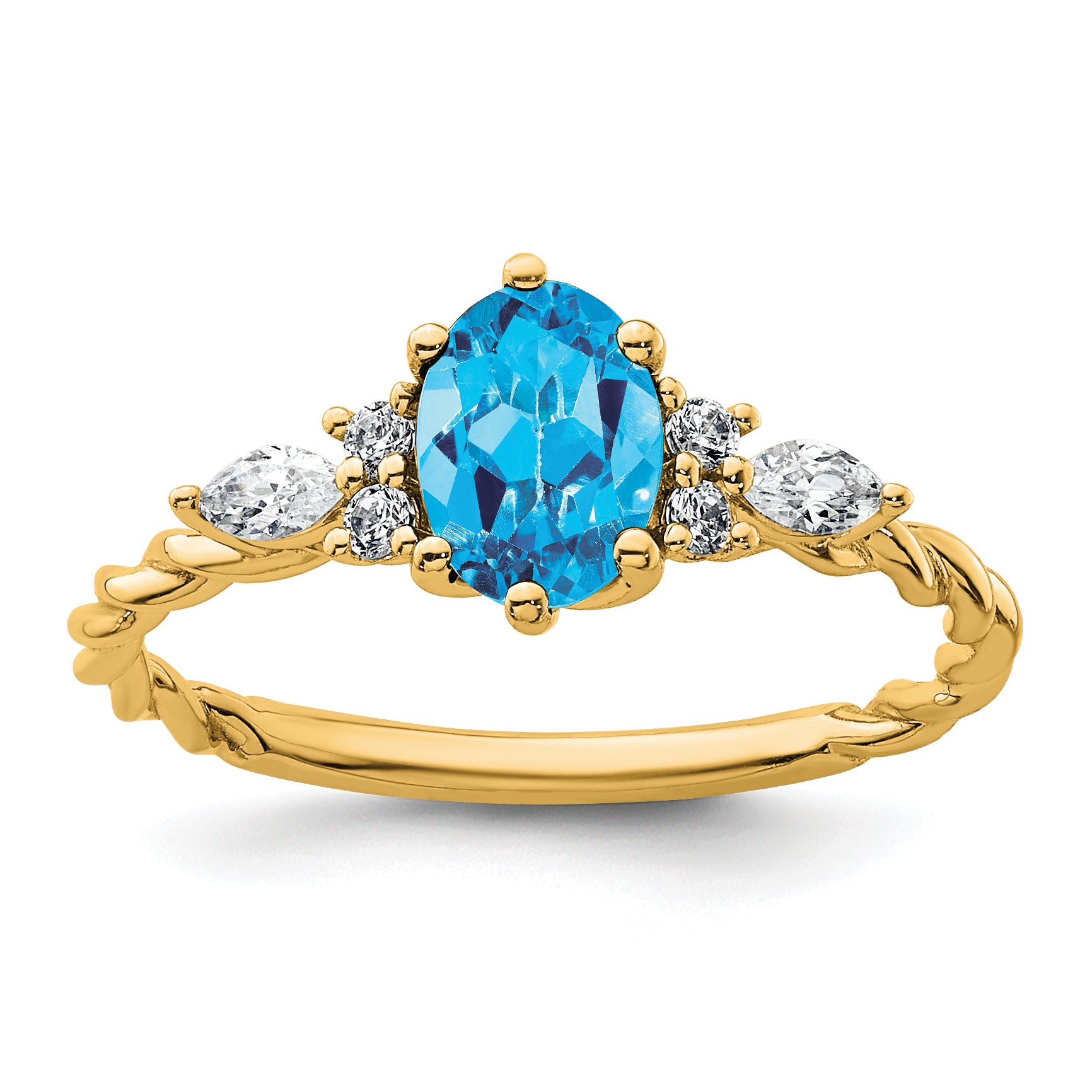 14K Polished Diamond and Blue Topaz Twisted Ring Main image