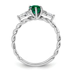 14K White Gold Polished Diamond and Lab Created Emerald Twisted Ring