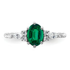 14K White Gold Polished Diamond and Lab Created Emerald Twisted Ring