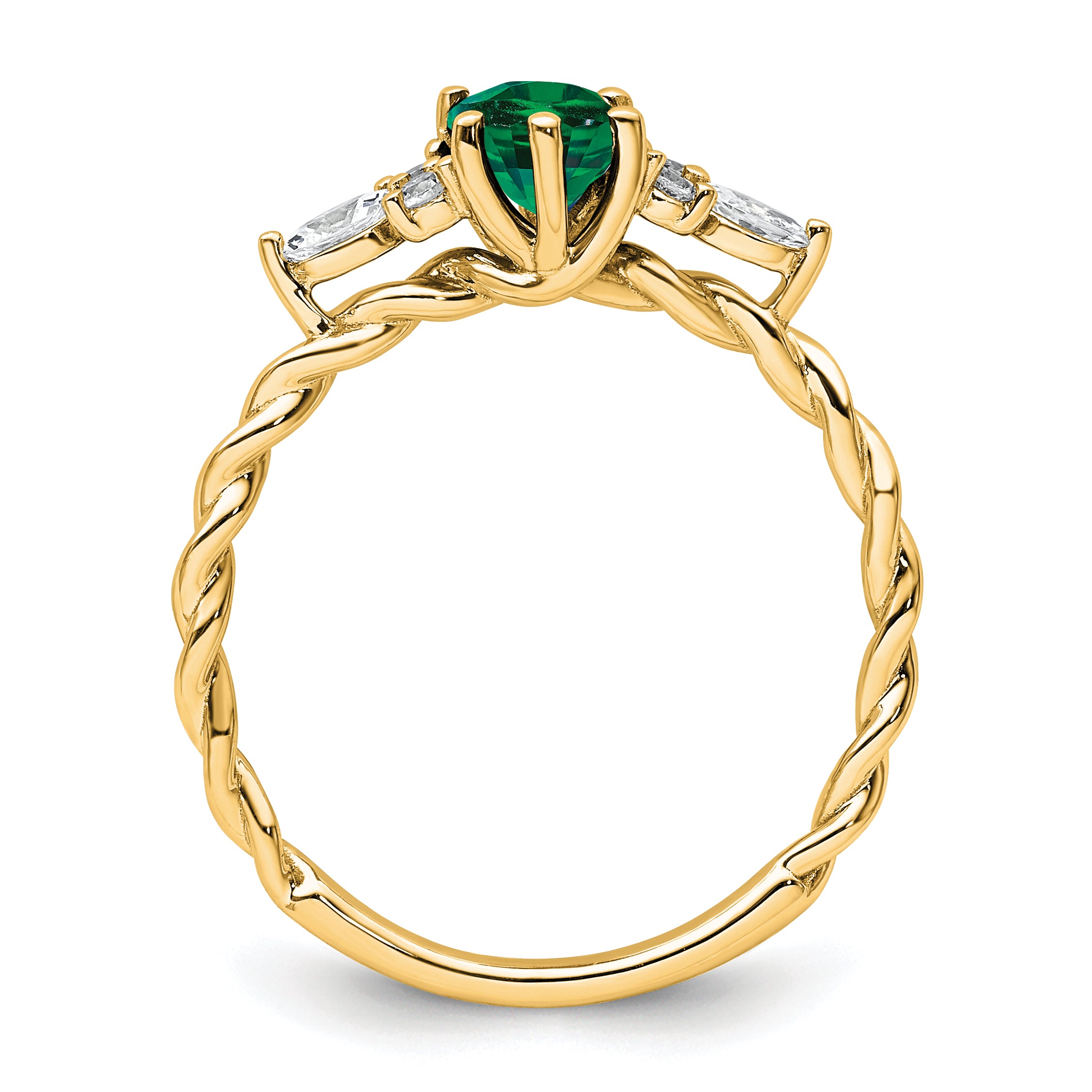 14K Polished Diamond and Lab Created Emerald Twisted Ring