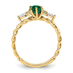 14K Polished Diamond and Lab Created Emerald Twisted Ring