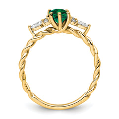14K Polished Diamond and Lab Created Emerald Twisted Ring