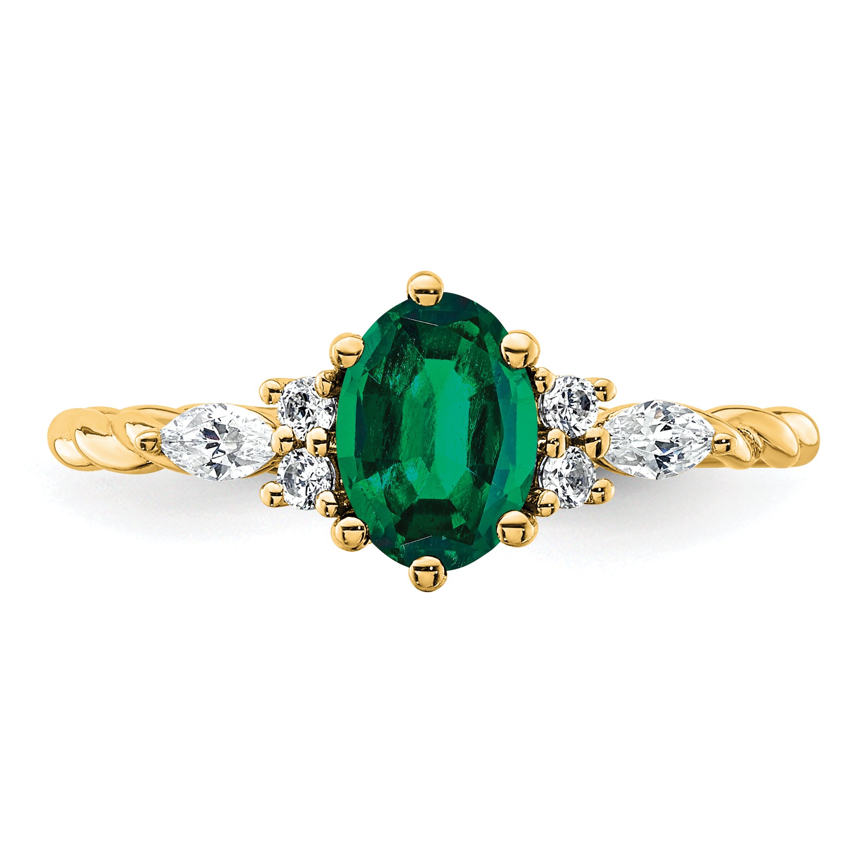 14K Polished Diamond and Lab Created Emerald Twisted Ring