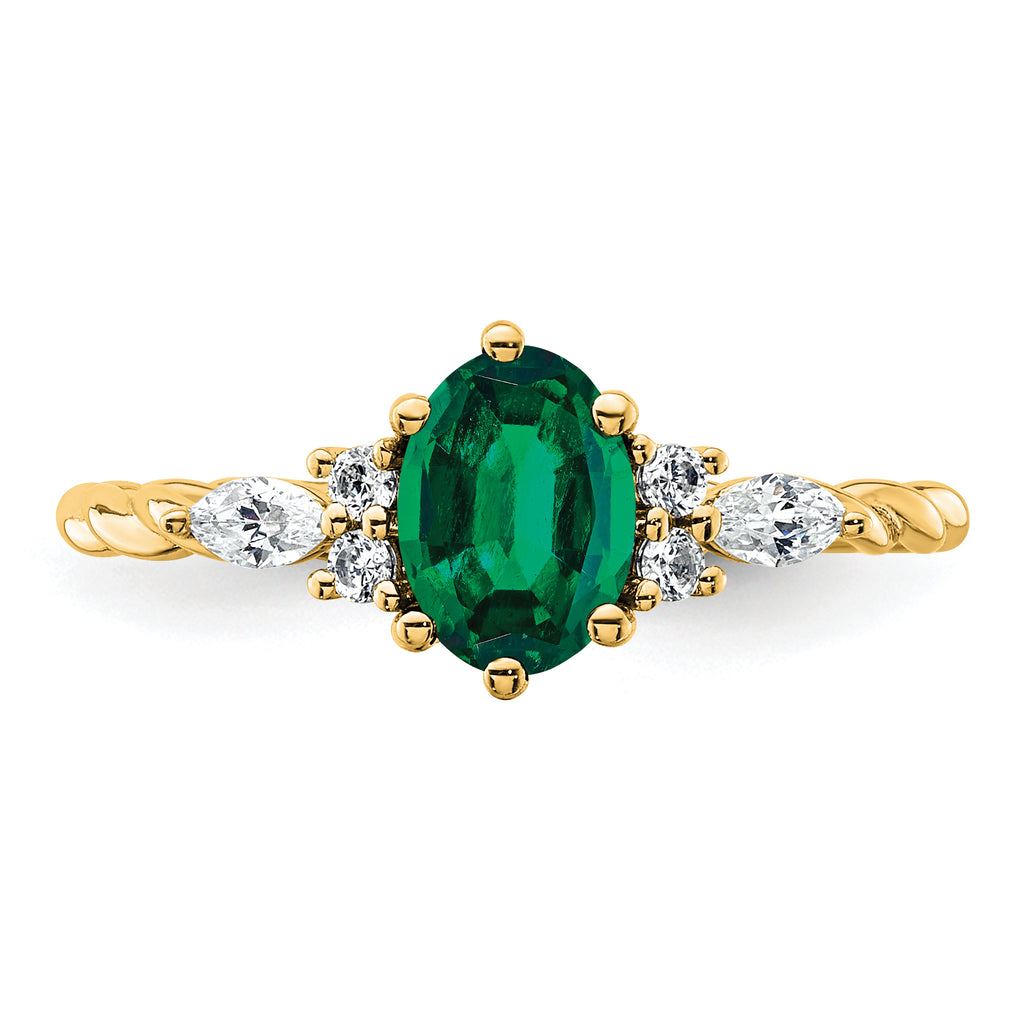 14K Polished Diamond and Lab Created Emerald Twisted Ring