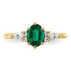 14K Polished Diamond and Lab Created Emerald Twisted Ring