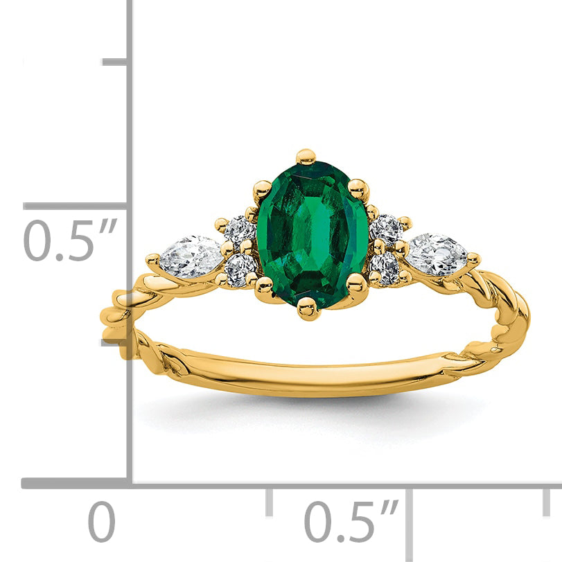14K Polished Diamond and Lab Created Emerald Twisted Ring