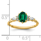 14K Polished Diamond and Lab Created Emerald Twisted Ring