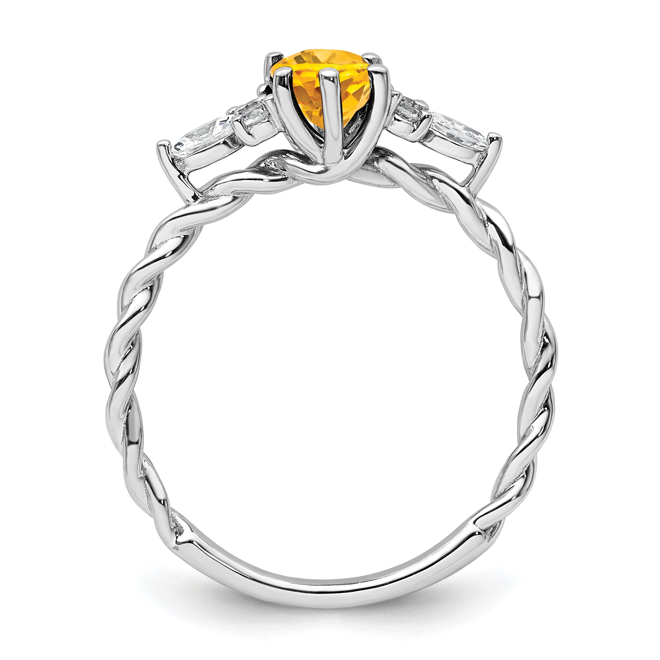 14K White Gold Polished Diamond and Citrine Twisted Ring