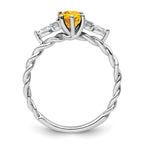 14K White Gold Polished Diamond and Citrine Twisted Ring