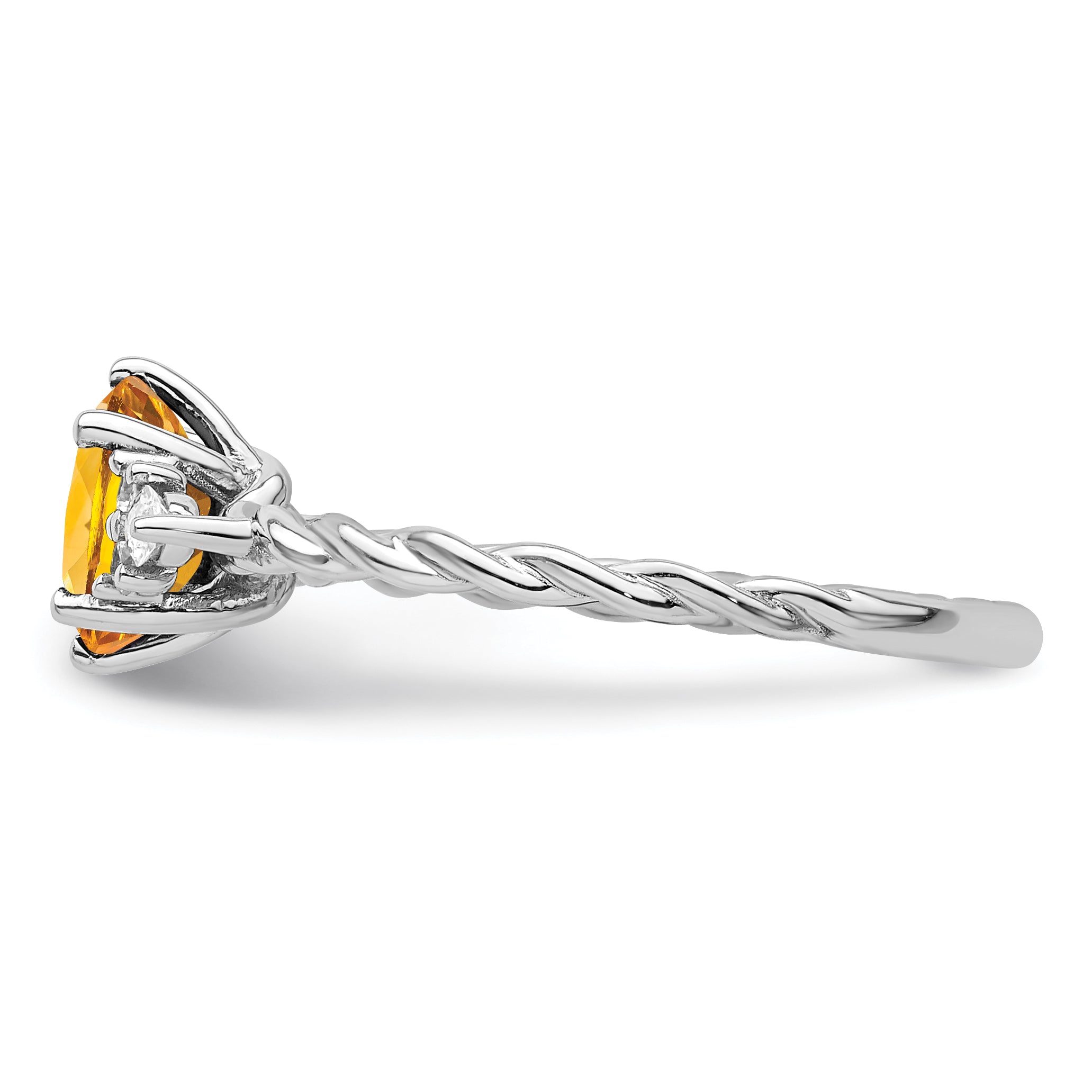 14K White Gold Polished Diamond and Citrine Twisted Ring