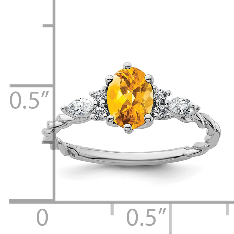 14K White Gold Polished Diamond and Citrine Twisted Ring