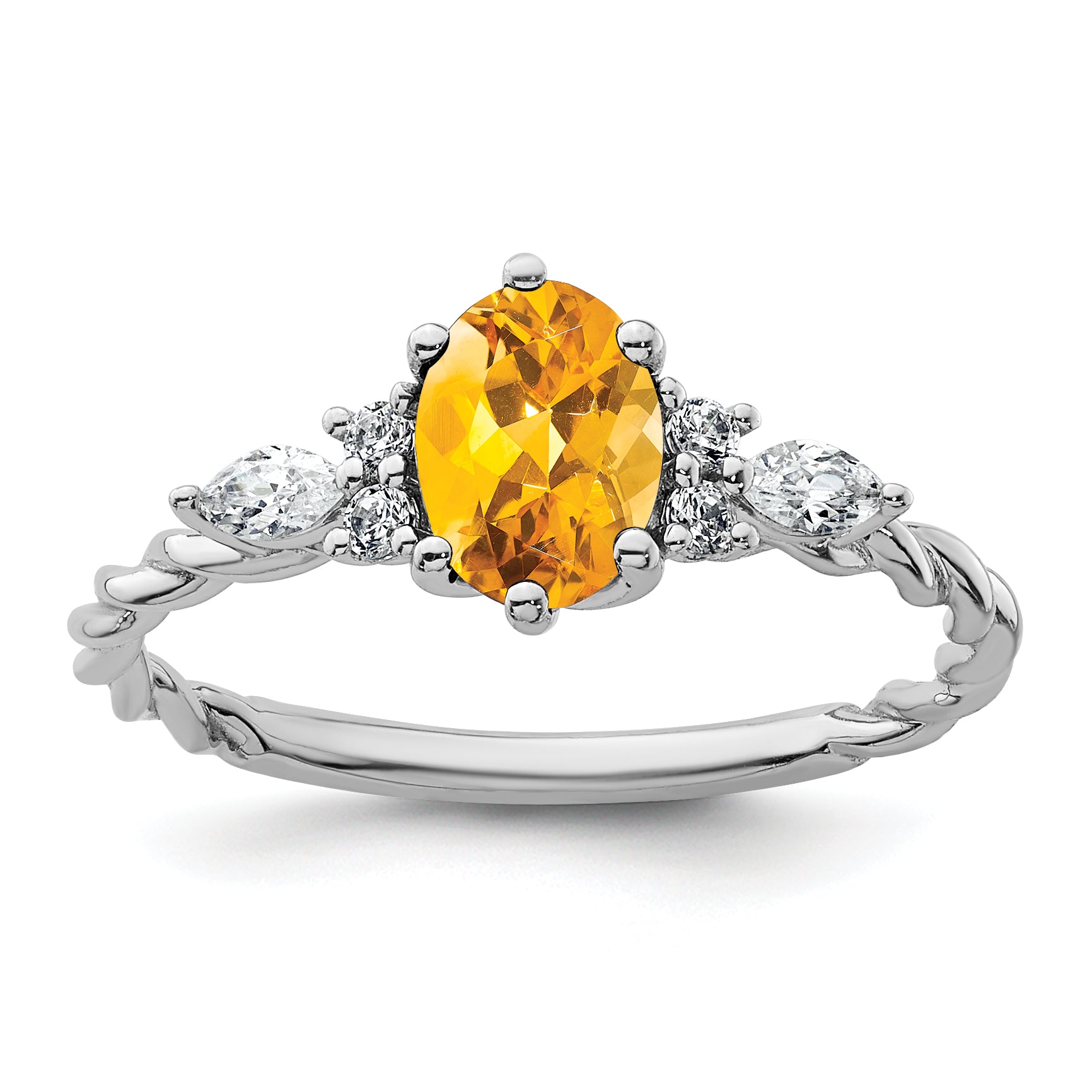 14K White Gold Polished Diamond and Citrine Twisted Ring Main image
