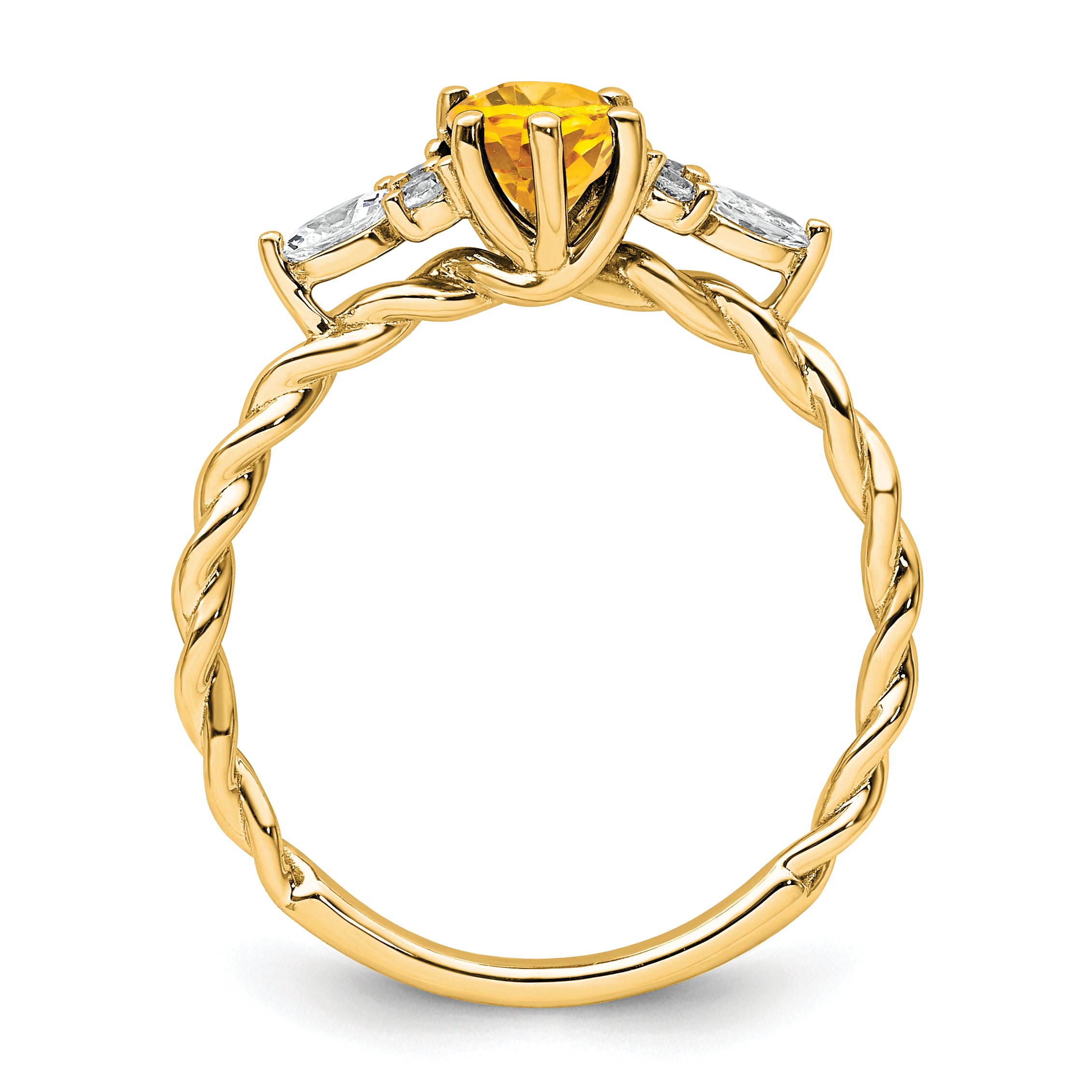 14K Polished Diamond and Citrine Twisted Ring