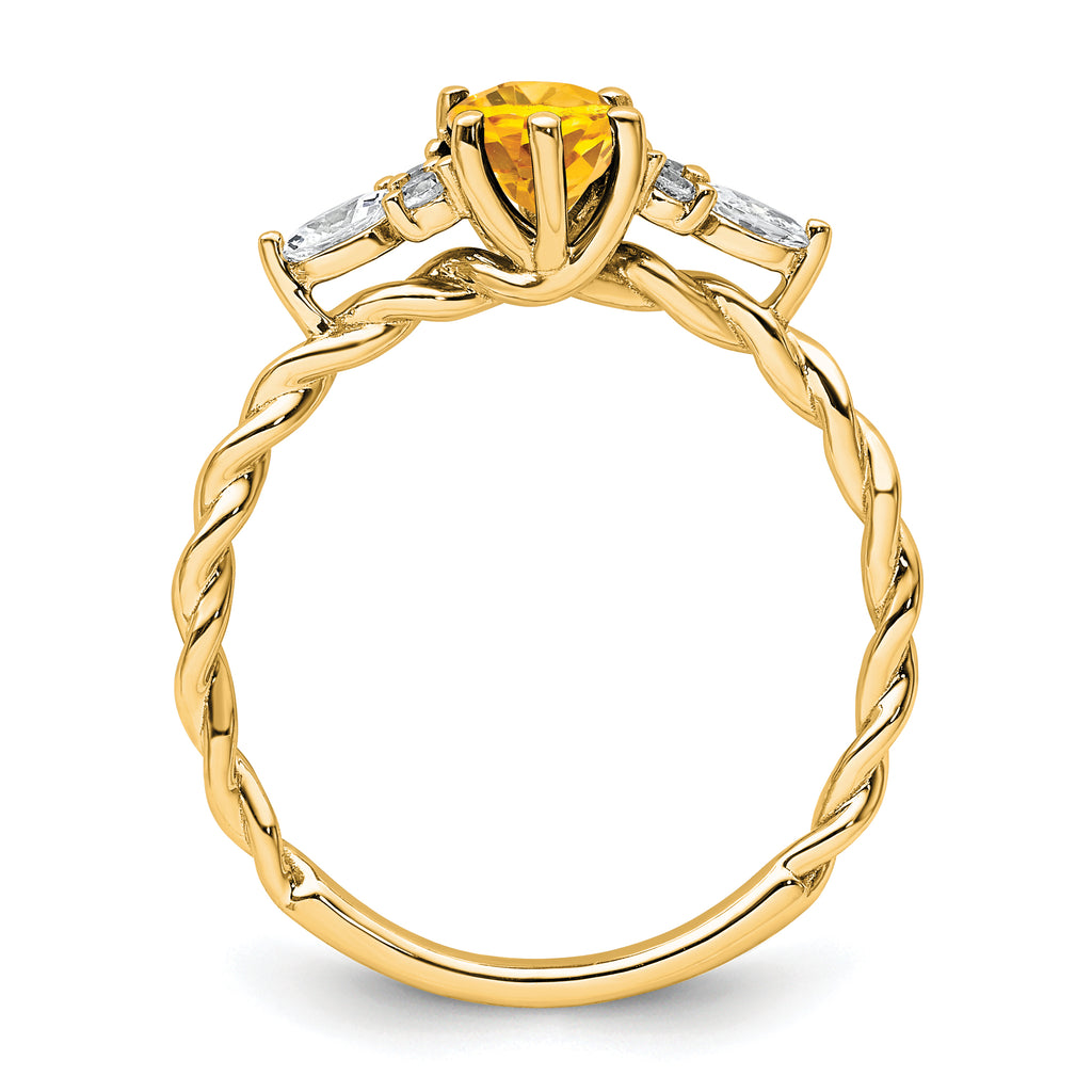 14K Polished Diamond and Citrine Twisted Ring