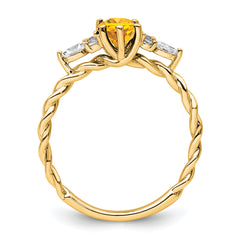 14K Polished Diamond and Citrine Twisted Ring