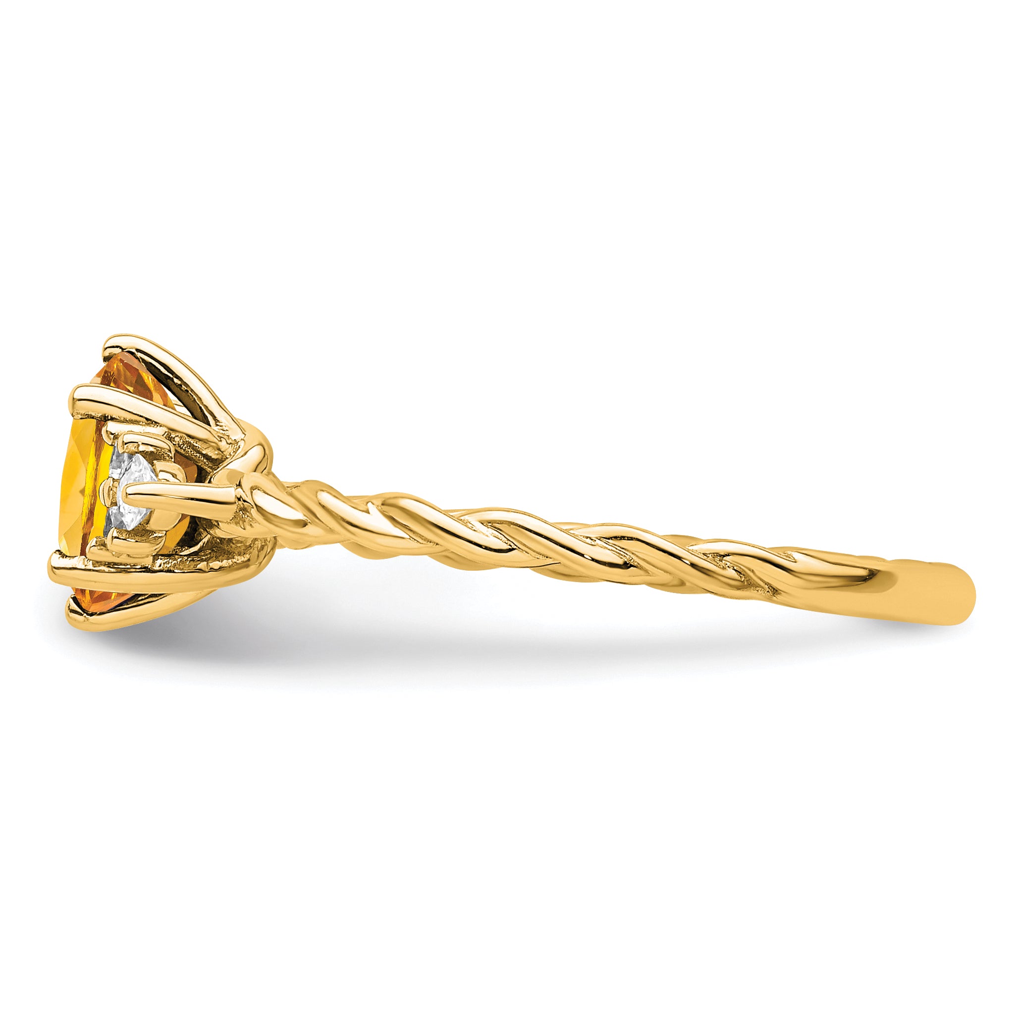 14K Polished Diamond and Citrine Twisted Ring