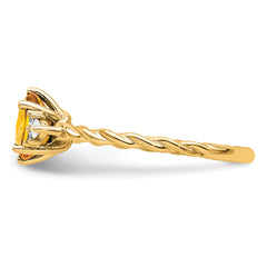 14K Polished Diamond and Citrine Twisted Ring