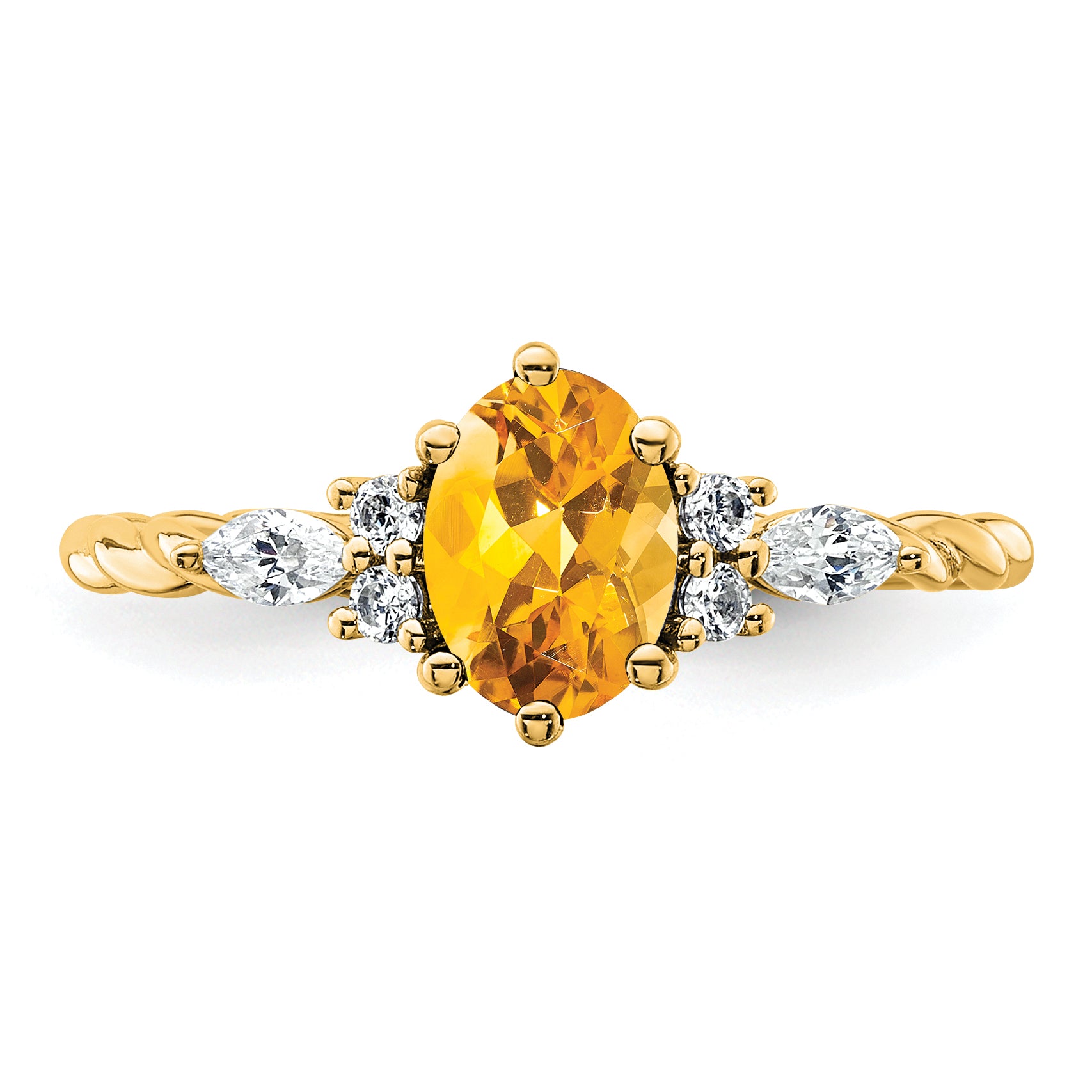 14K Polished Diamond and Citrine Twisted Ring