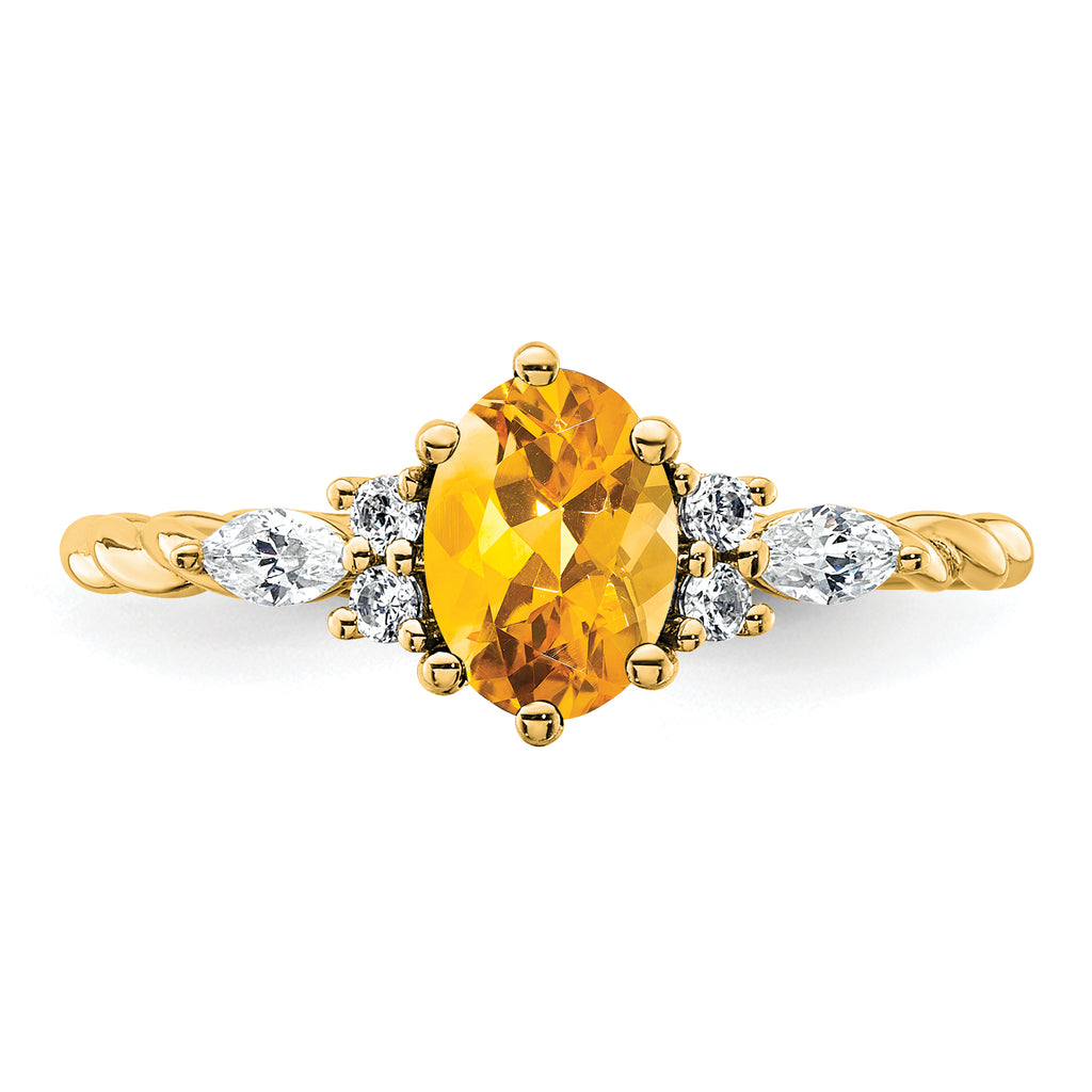 14K Polished Diamond and Citrine Twisted Ring