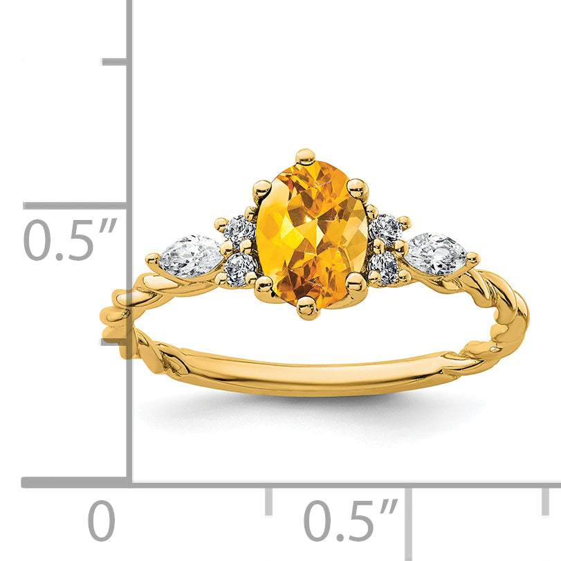 14K Polished Diamond and Citrine Twisted Ring