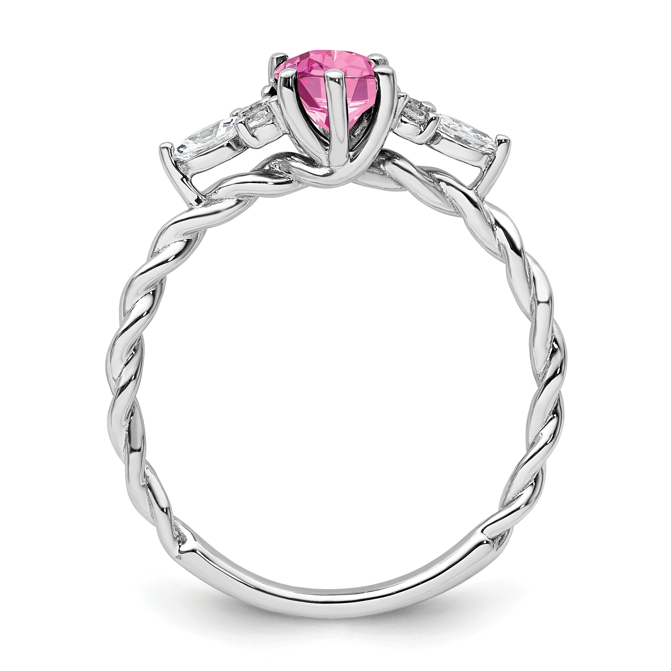 14K White Gold Polished Diamond & Lab Created Pink Sapphire Twisted Ring Secondary image