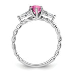 14K White Gold Polished Diamond & Lab Created Pink Sapphire Twisted Ring