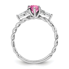 14K White Gold Polished Diamond & Lab Created Pink Sapphire Twisted Ring