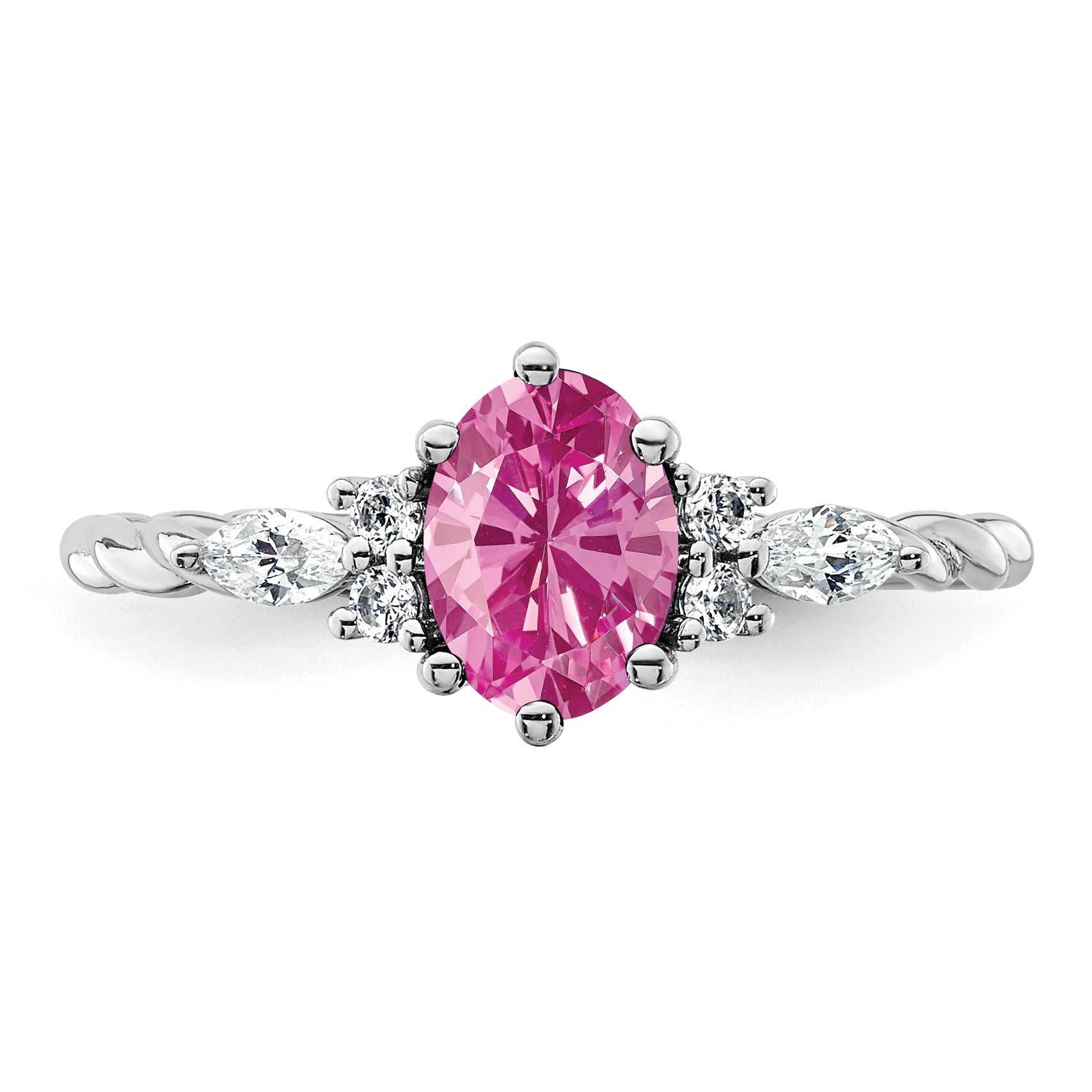 14K White Gold Polished Diamond & Lab Created Pink Sapphire Twisted Ring