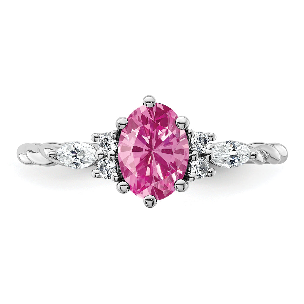 14K White Gold Polished Diamond & Lab Created Pink Sapphire Twisted Ring