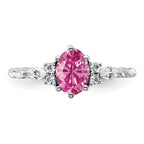 14K White Gold Polished Diamond & Lab Created Pink Sapphire Twisted Ring