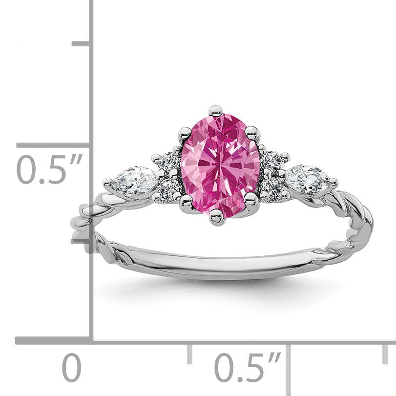 14K White Gold Polished Diamond & Lab Created Pink Sapphire Twisted Ring