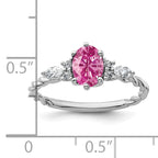 14K White Gold Polished Diamond & Lab Created Pink Sapphire Twisted Ring
