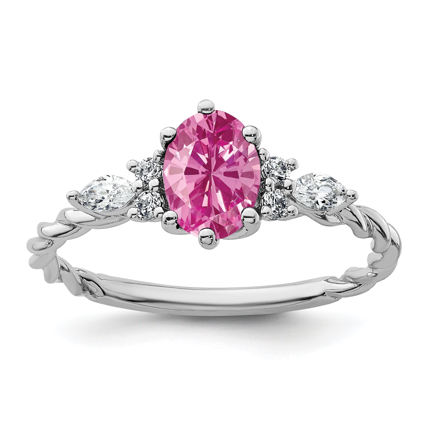 14K White Gold Polished Diamond & Lab Created Pink Sapphire Twisted Ring Main image