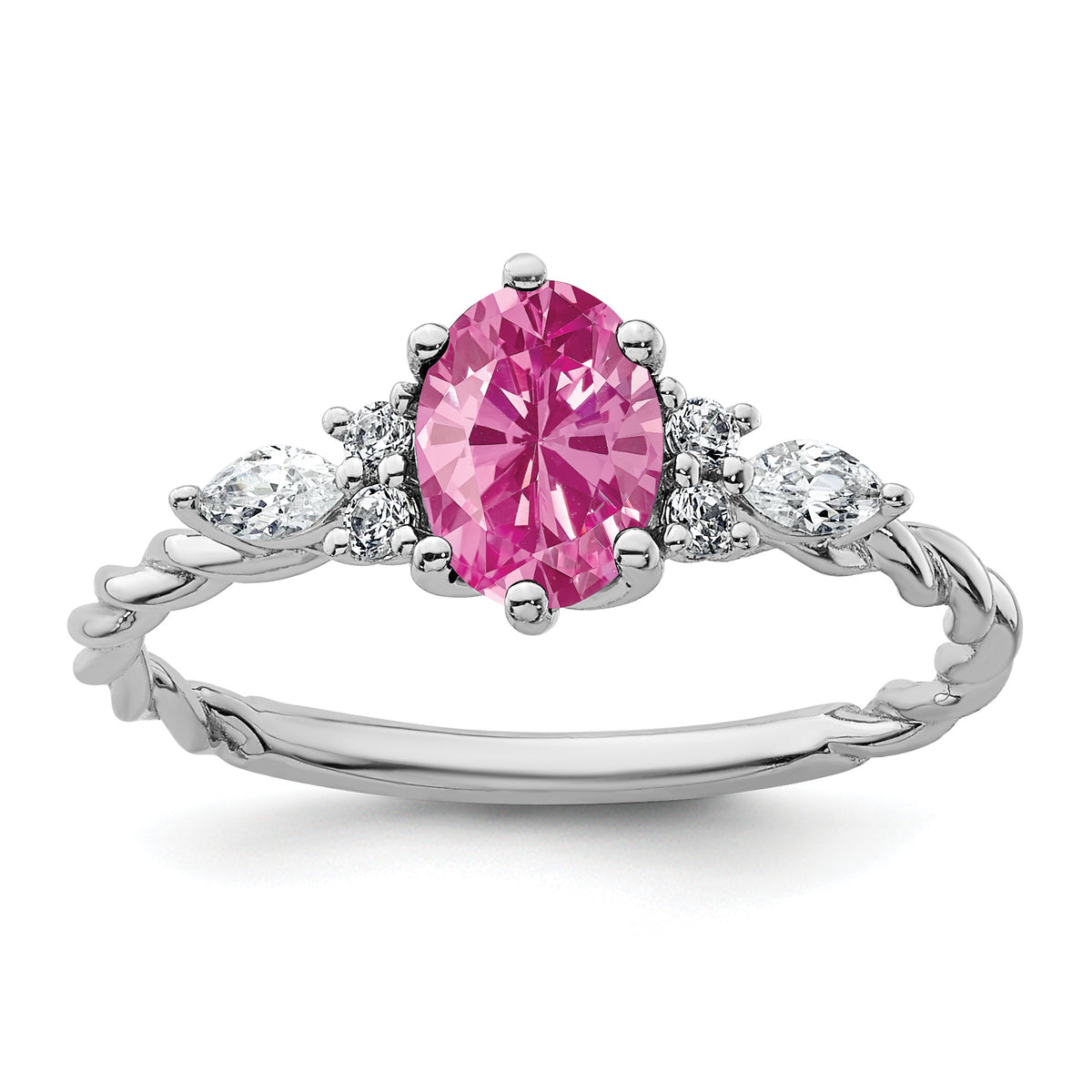14K White Gold Polished Diamond & Lab Created Pink Sapphire Twisted Ring