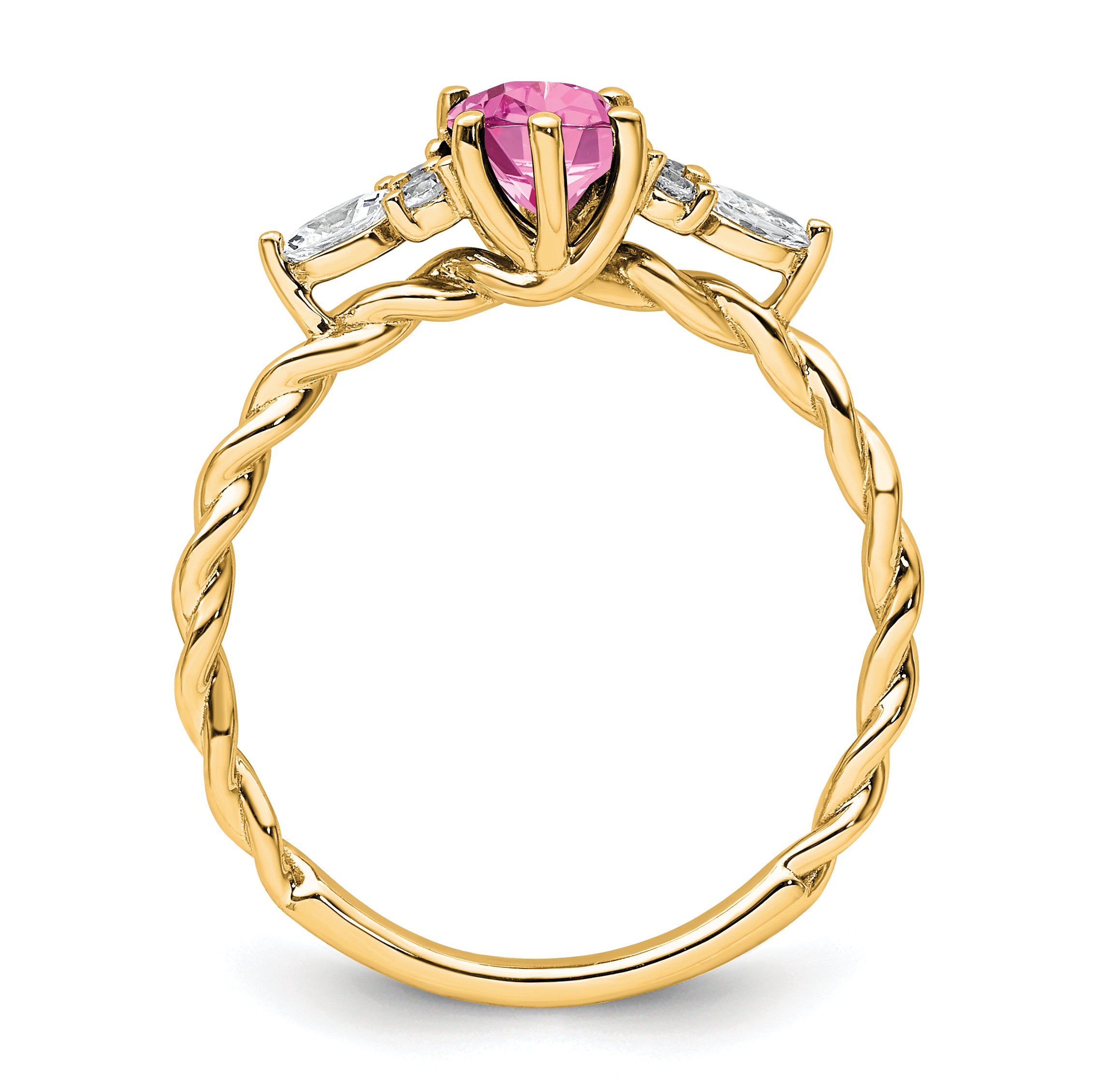 14K Polished Diamond & Lab Created Pink Sapphire Twisted Ring