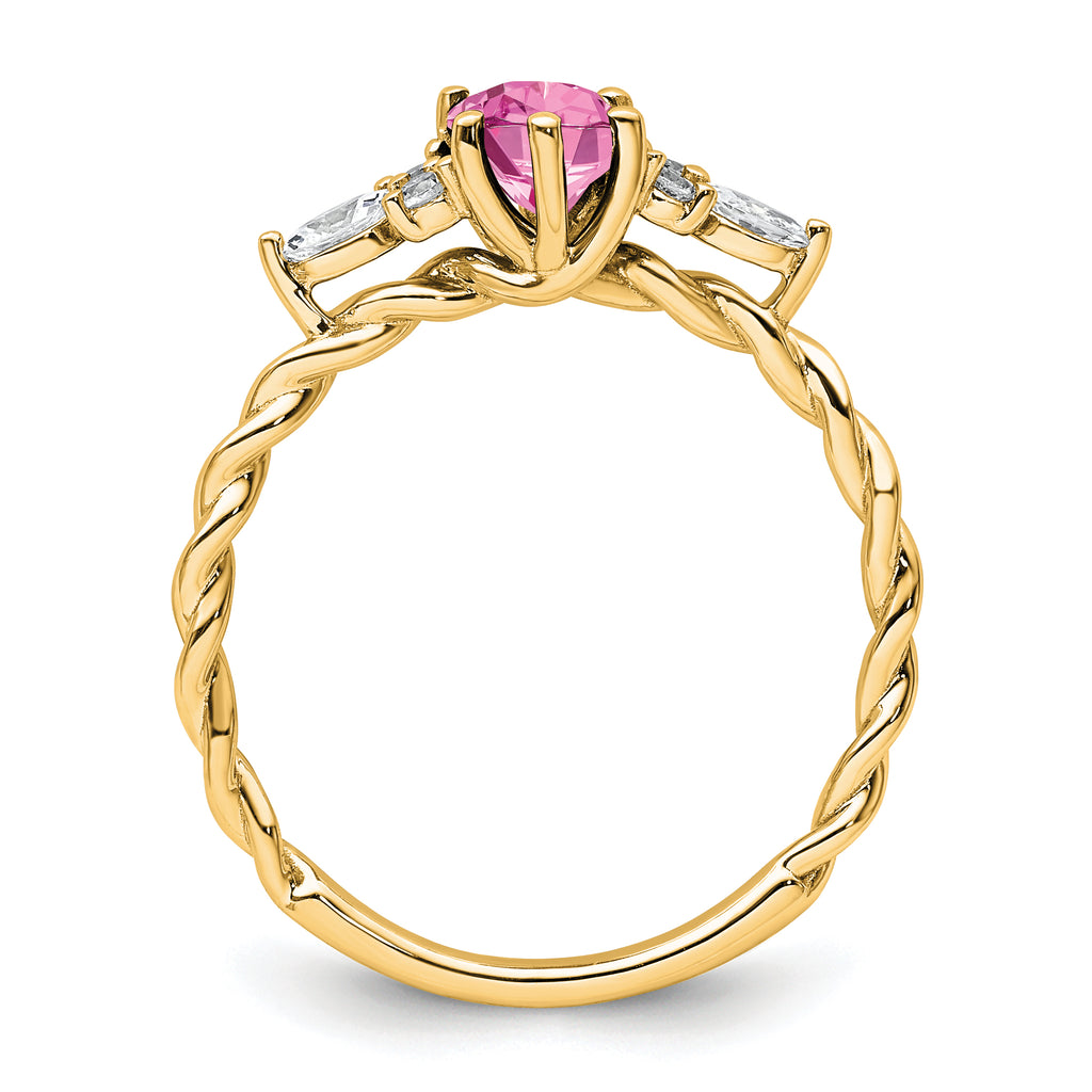 14K Polished Diamond & Lab Created Pink Sapphire Twisted Ring