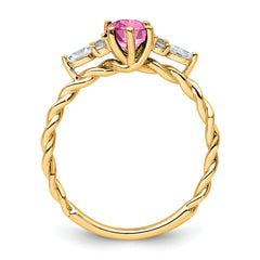 14K Polished Diamond & Lab Created Pink Sapphire Twisted Ring