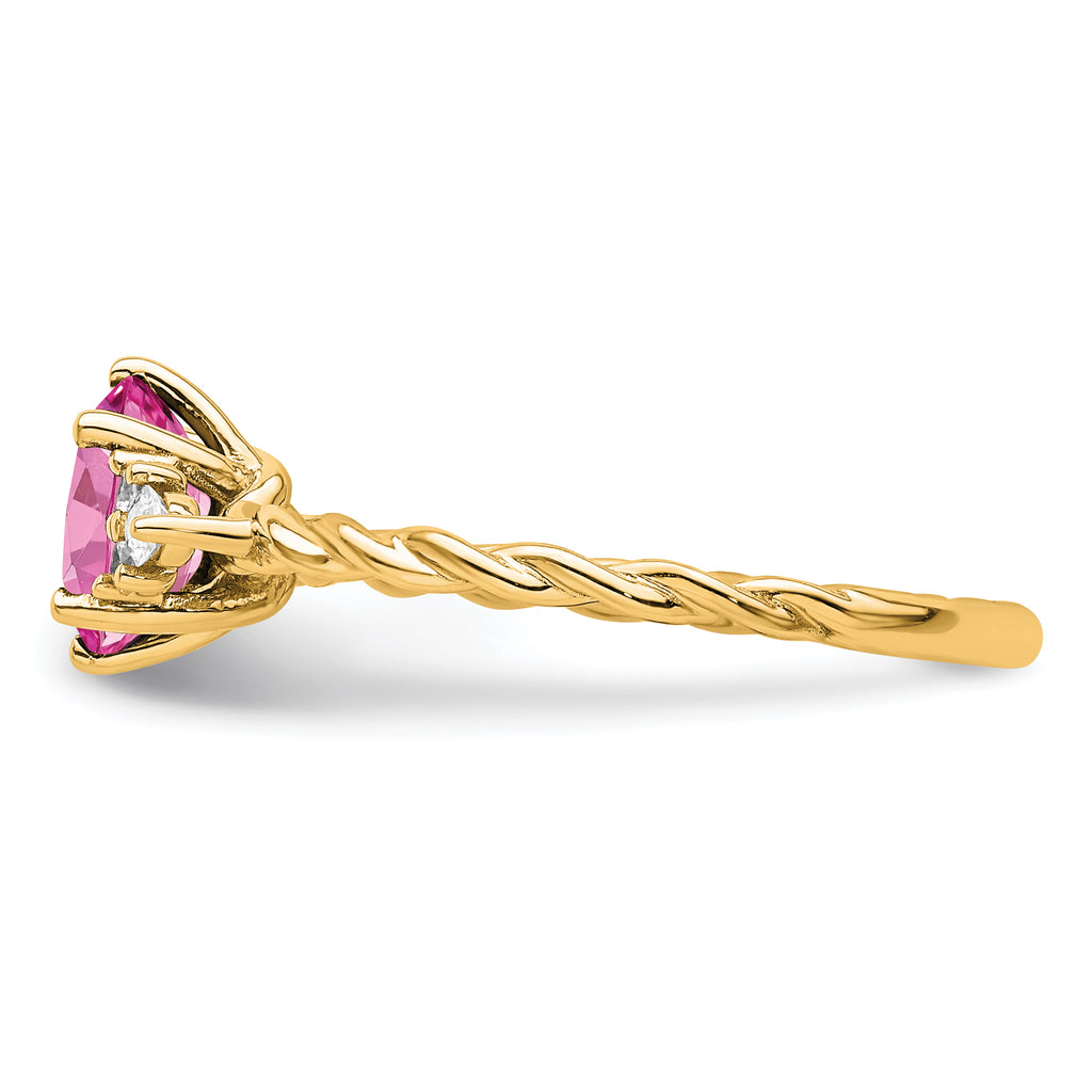 14K Polished Diamond & Lab Created Pink Sapphire Twisted Ring