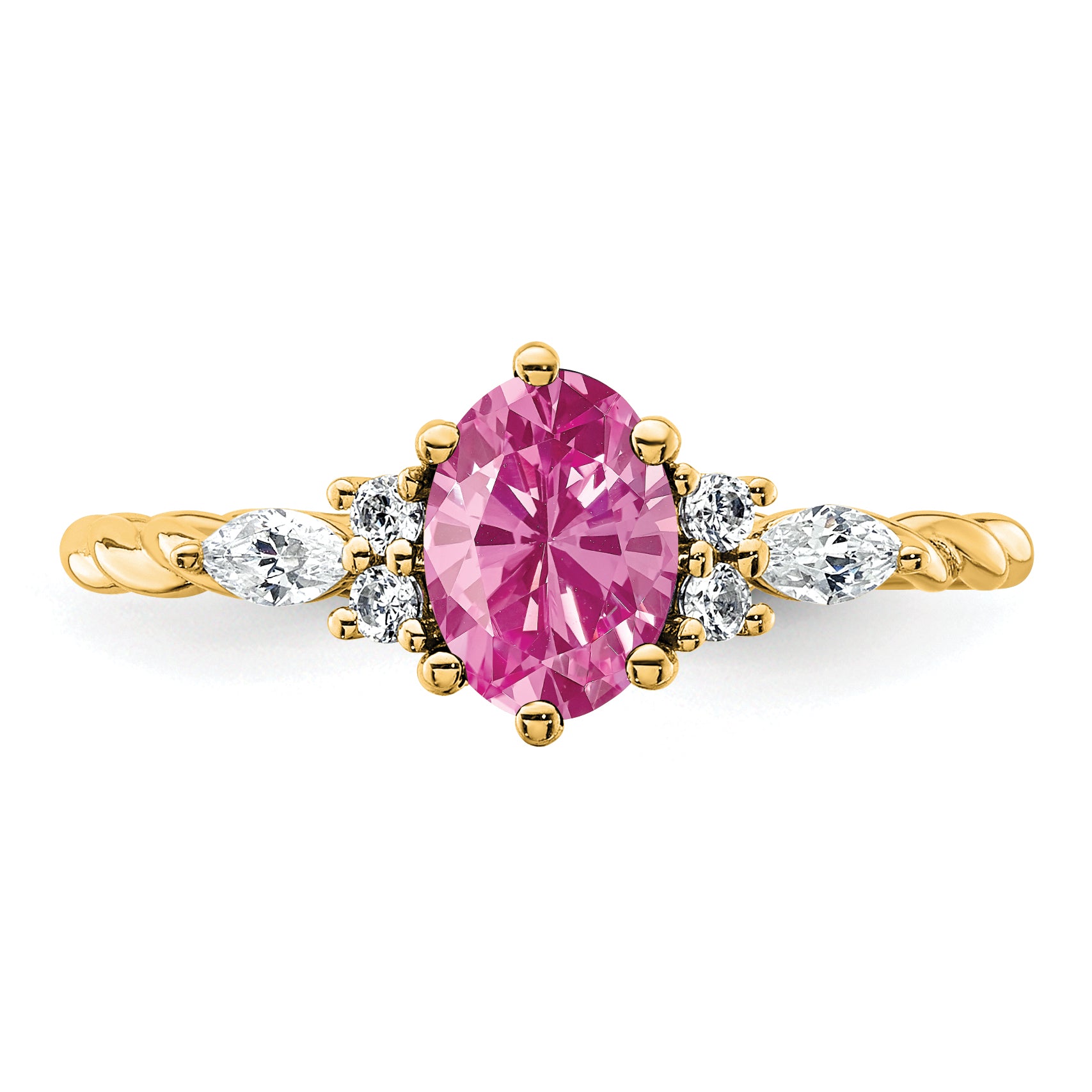 14K Polished Diamond & Lab Created Pink Sapphire Twisted Ring