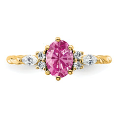14K Polished Diamond & Lab Created Pink Sapphire Twisted Ring