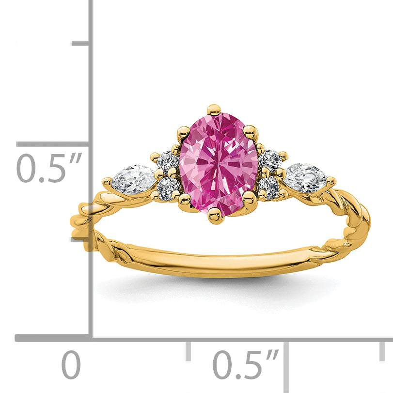 14K Polished Diamond & Lab Created Pink Sapphire Twisted Ring