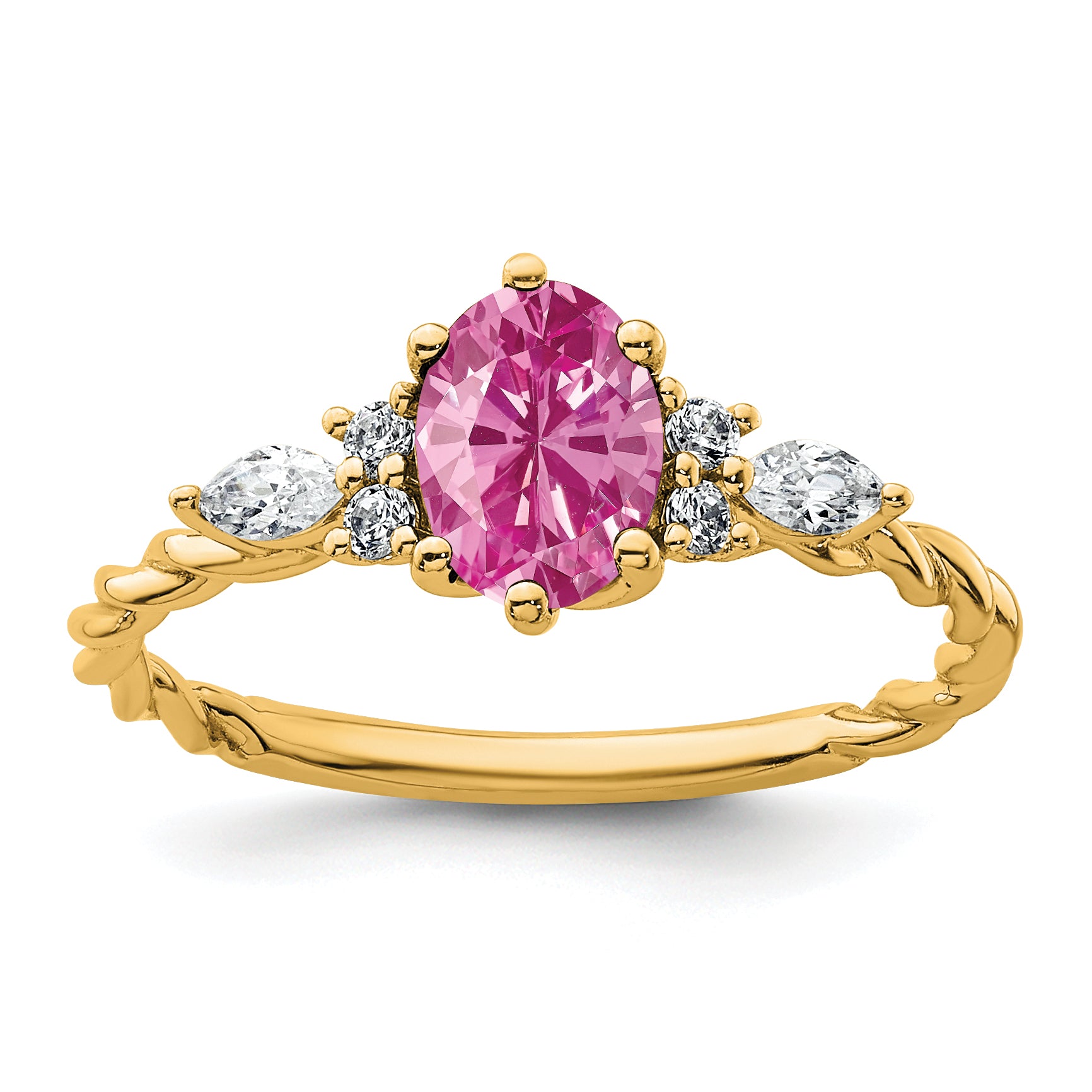 14K Polished Diamond & Lab Created Pink Sapphire Twisted Ring Main image
