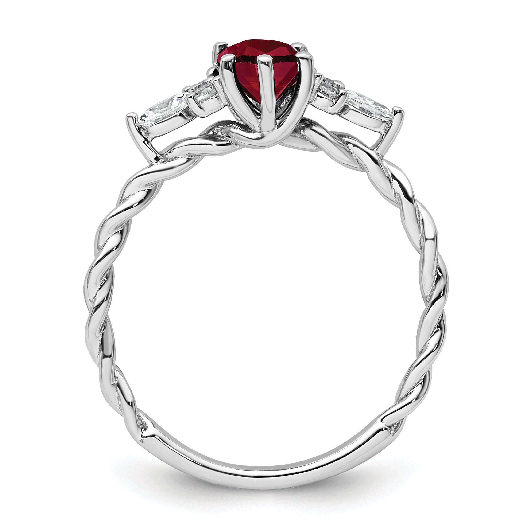 14K White Gold Polished Diamond and Lab Created Ruby Twisted Ring